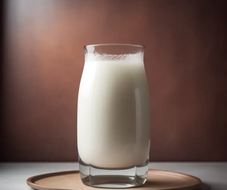 A glass of milk on a plate