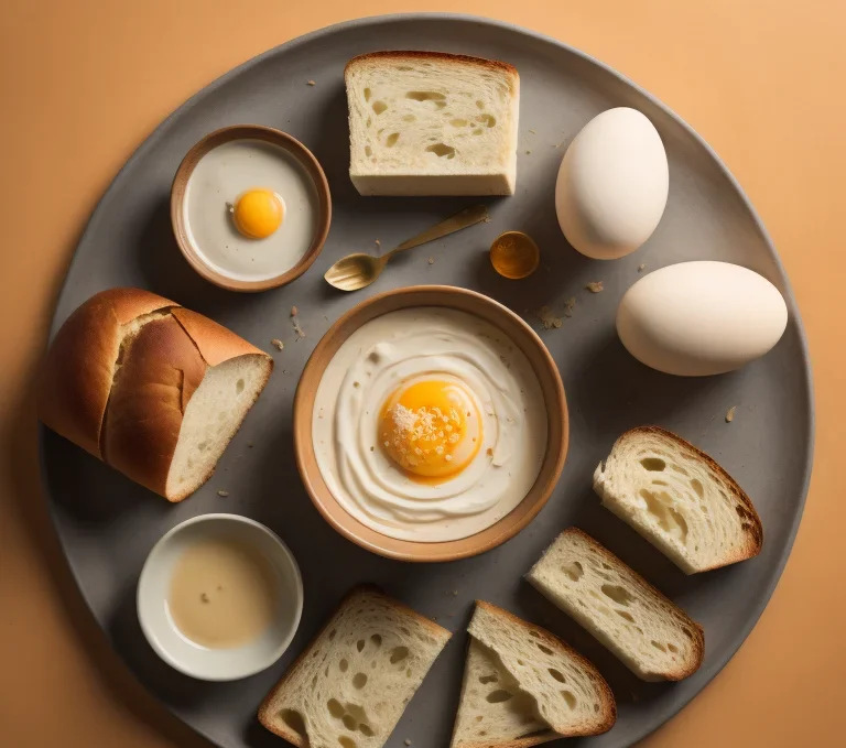 A plate containing bread and eggs